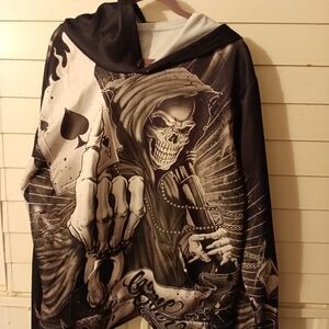 3D Skull Grim Reaper Hoodie Pullover Sweatshirt Gothic AOP Punk Skater Gamer Ace